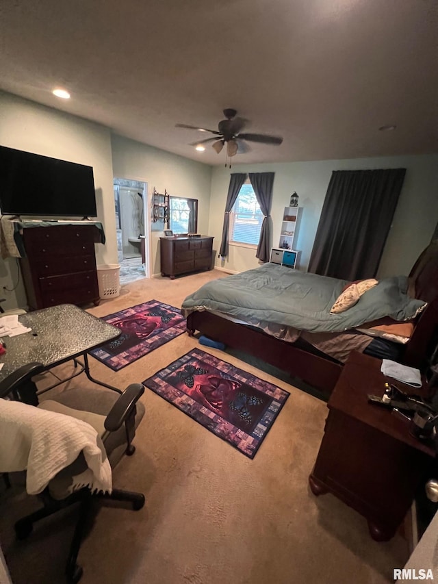 bedroom featuring carpet and ceiling fan