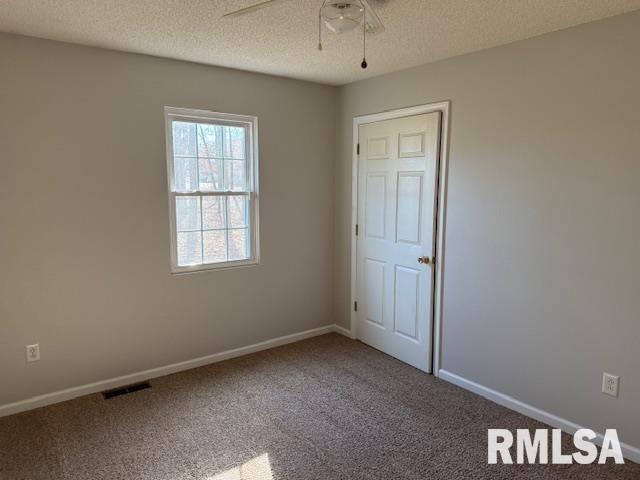 14892 Fowler School Rd, Marion, IL 62959 - empty room featuring carpet, ceiling fan, and a textured ceiling