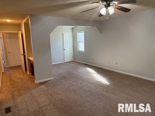 14892 Fowler School Rd, Marion, IL 62959 - additional living space featuring ceiling fan, carpet flooring, and a textured ceiling