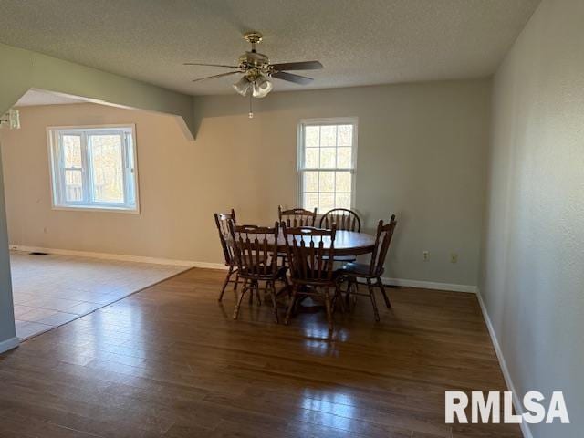 14892 Fowler School Rd, Marion, IL 62959 - dining area featuring wood finished floors, a textured ceiling, and ceiling fan