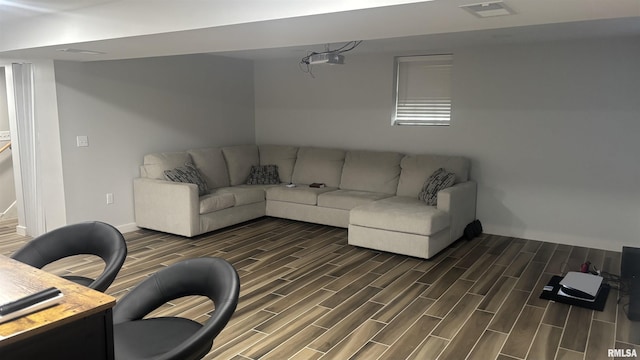 living room featuring dark hardwood / wood-style floors