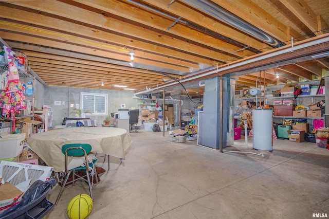 basement with water heater