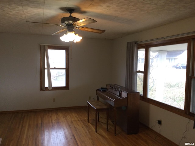 miscellaneous room with ceiling fan and wood-type flooring