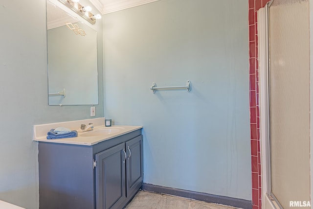 408 W Kirkwood St, Odin, IL 62870 - full bathroom with ornamental molding, vanity, and a shower