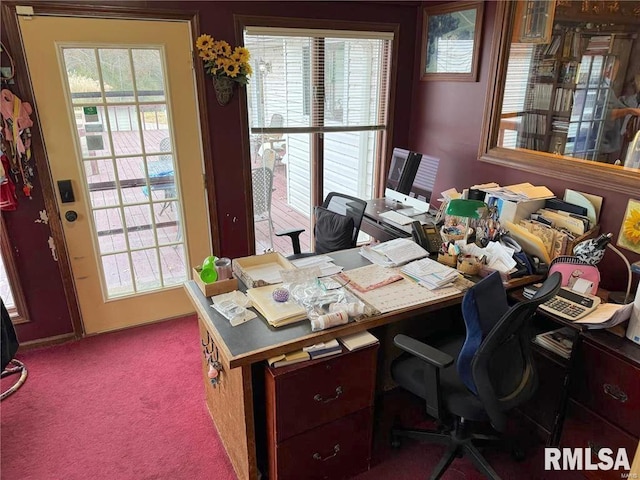 view of carpeted home office