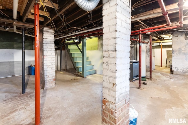 basement featuring water heater