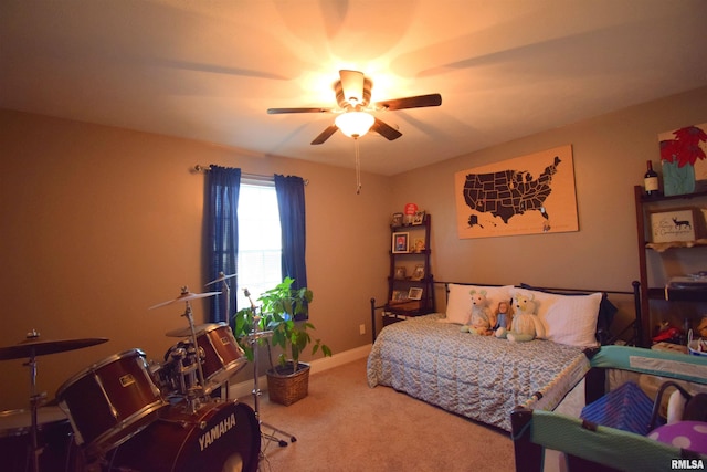 bedroom featuring carpet and ceiling fan