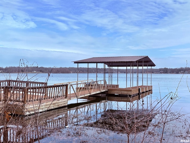 dock area with a water view