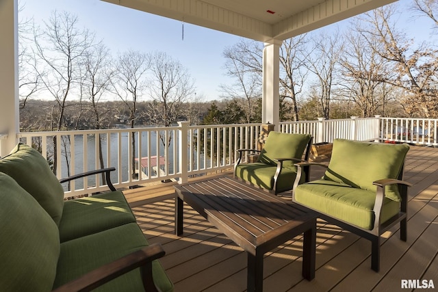 deck with a water view