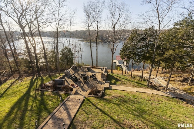 view of yard with a water view