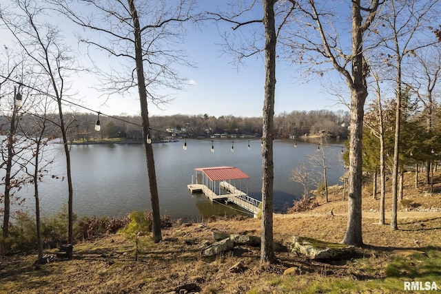 view of dock featuring a water view