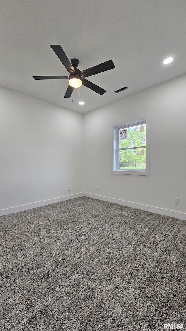809 N 27th St, Herrin, IL 62948 - carpeted empty room with visible vents, recessed lighting, a ceiling fan, and baseboards