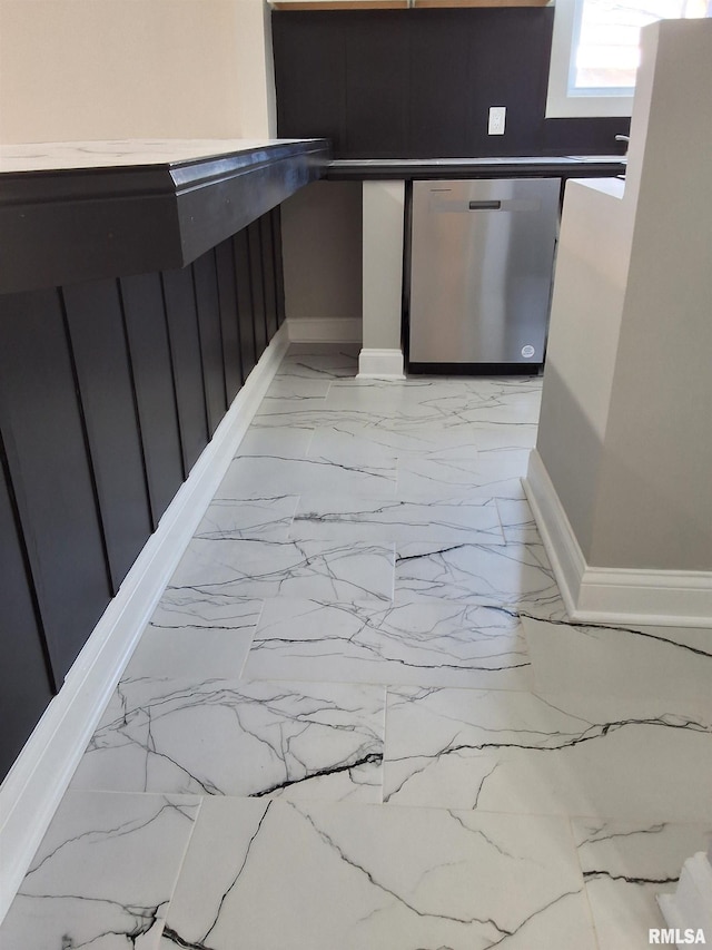 309 W 11th St, Metropolis, IL 62960 - interior space with baseboards, marble finish floor, and stainless steel dishwasher