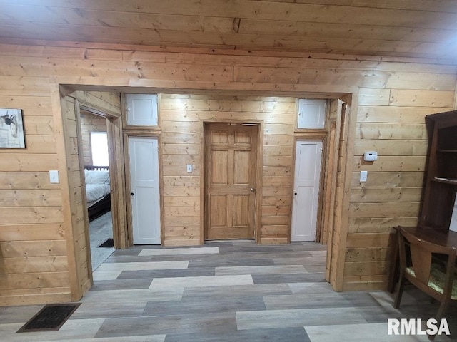 hall with wood walls