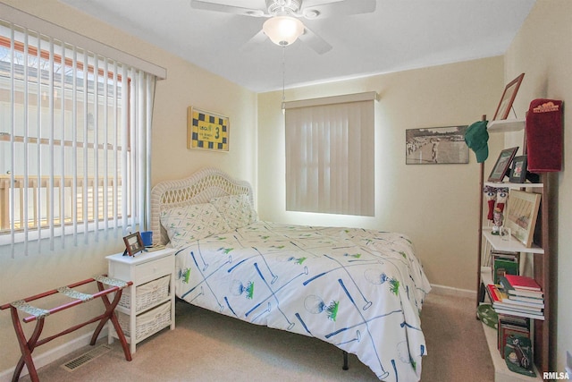 bedroom featuring carpet floors and ceiling fan