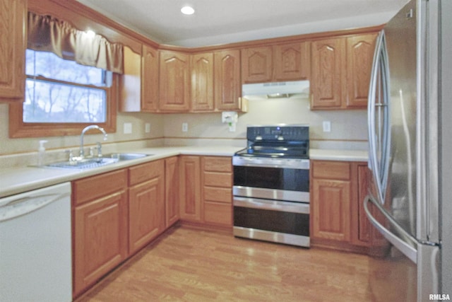 kitchen featuring sink, stainless steel appliances, and light wood-type flooring