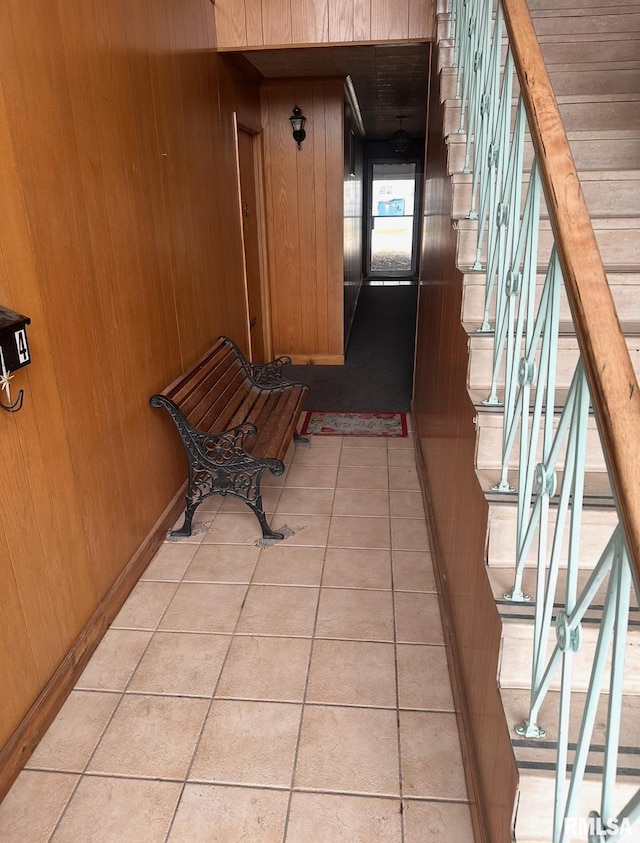 1408 Manning St, Murphysboro, IL 62966 - interior space featuring tile patterned floors, wood walls, and baseboards