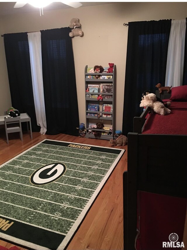 bedroom with wood-type flooring