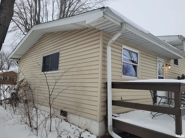 view of snow covered exterior