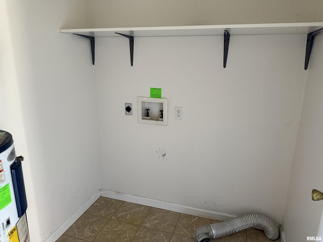 laundry area featuring electric dryer hookup, hookup for a washing machine, and water heater