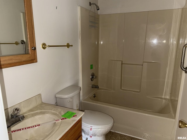 full bathroom with vanity, shower / bathtub combination, and toilet