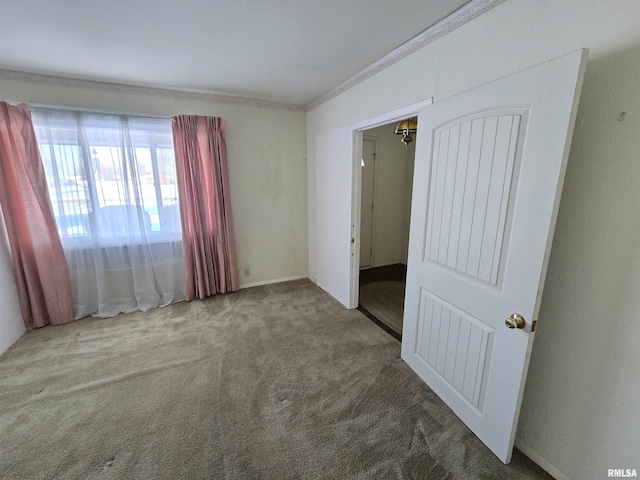 empty room with carpet flooring and ornamental molding