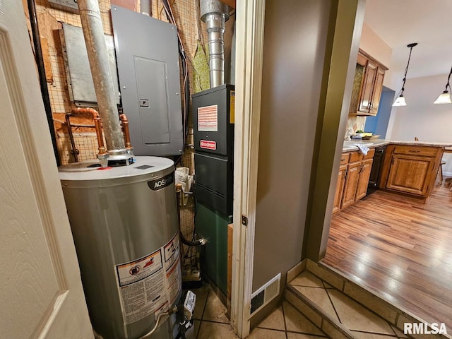 utilities featuring electric panel and gas water heater