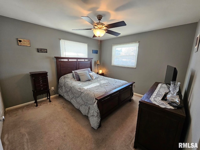 bedroom with carpet floors and ceiling fan