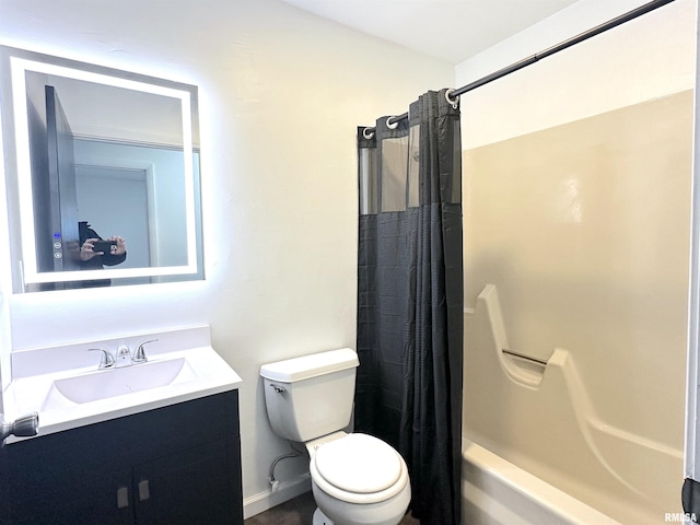 full bathroom featuring vanity, toilet, and shower / tub combo