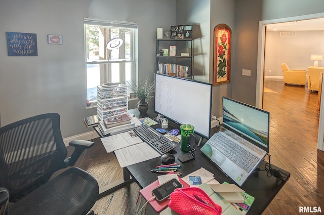 office space featuring wood-type flooring