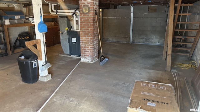 basement with heating unit