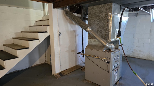 basement with heating unit