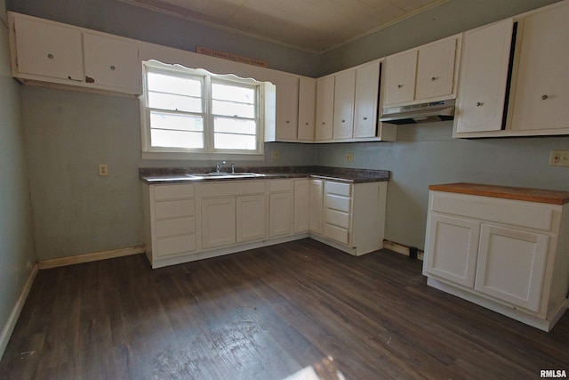 kitchen featuring sink, white cabinetry, and dark hardwood / wood-style flooring