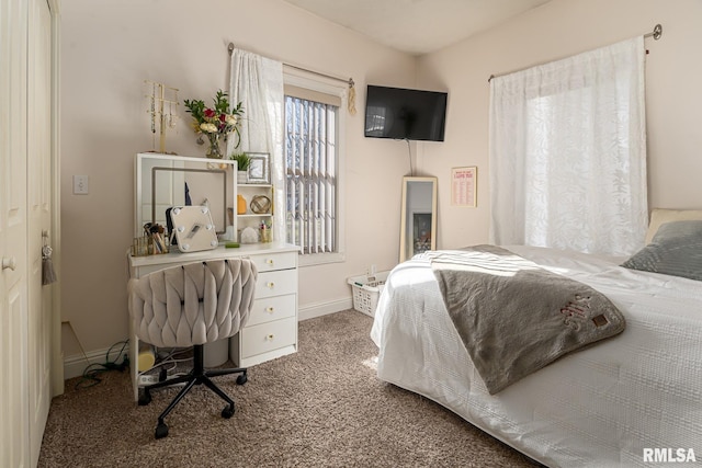 bedroom with baseboards and carpet