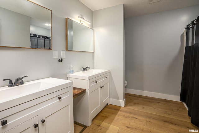 bathroom with hardwood / wood-style flooring and vanity