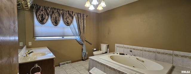 103 David Dr, Mcclure, IL 62957 - full bath featuring a chandelier, vanity, a jetted tub, and tile patterned floors