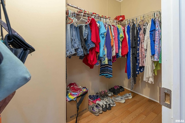 spacious closet featuring hardwood / wood-style floors