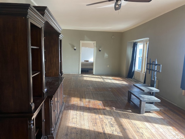 interior space featuring ceiling fan and dark hardwood / wood-style floors