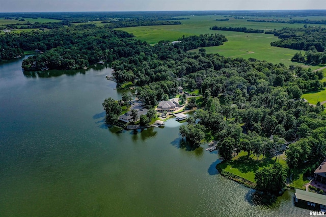 aerial view featuring a rural view and a water view