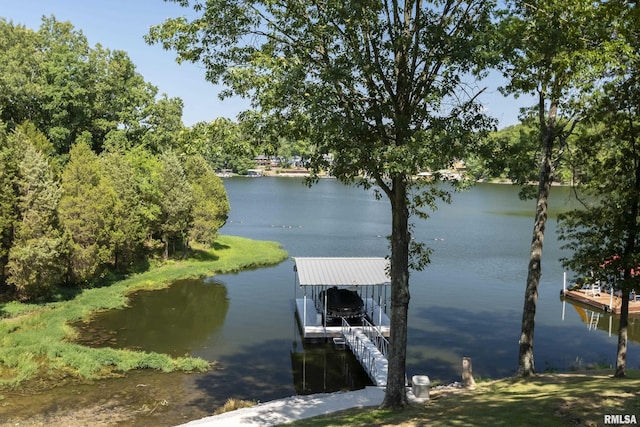 dock area with a water view