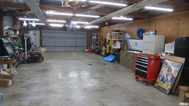 garage with wooden walls