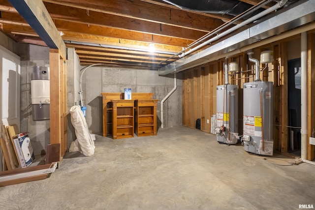 basement featuring water heater