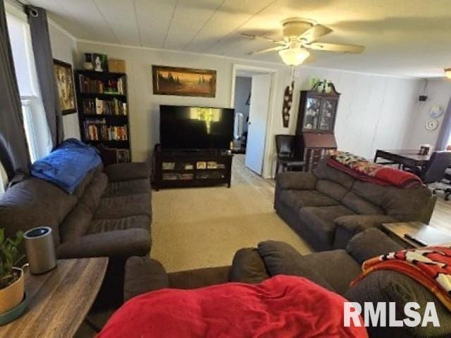 living room featuring ceiling fan