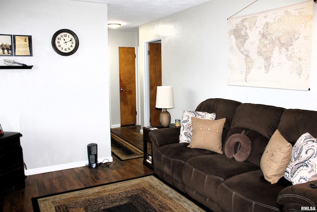 living room with dark hardwood / wood-style flooring