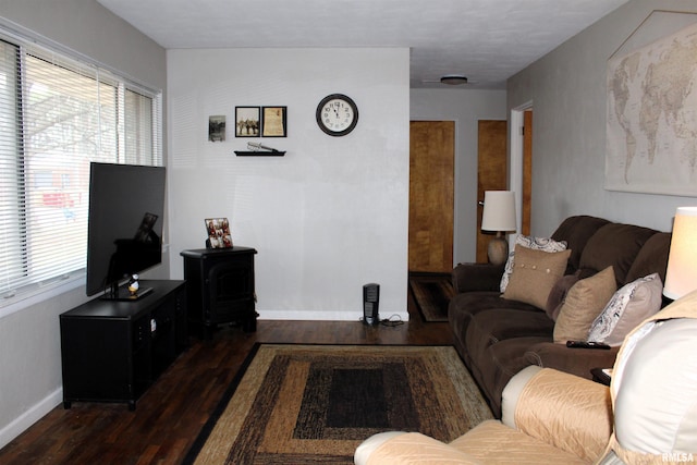 living room with dark hardwood / wood-style floors