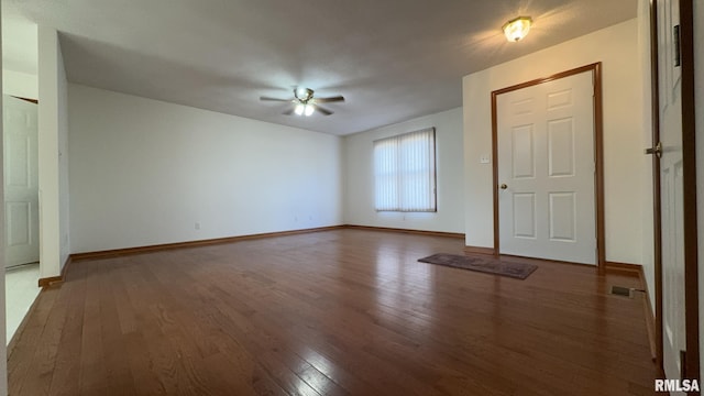 interior space with hardwood / wood-style flooring and ceiling fan