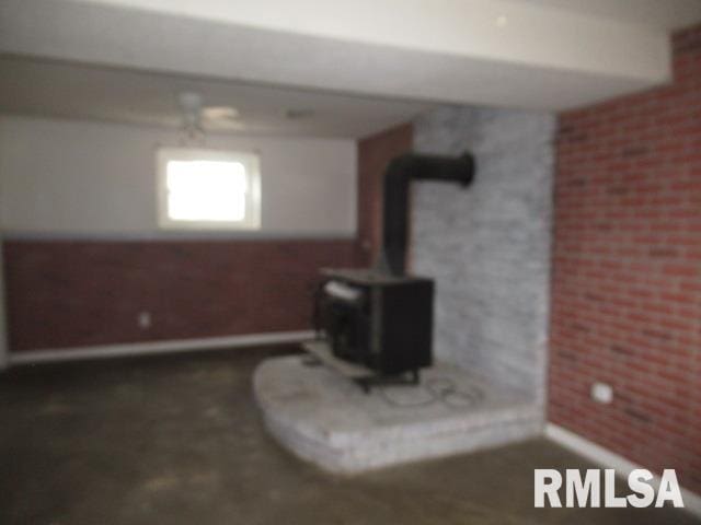 interior details with a wood stove