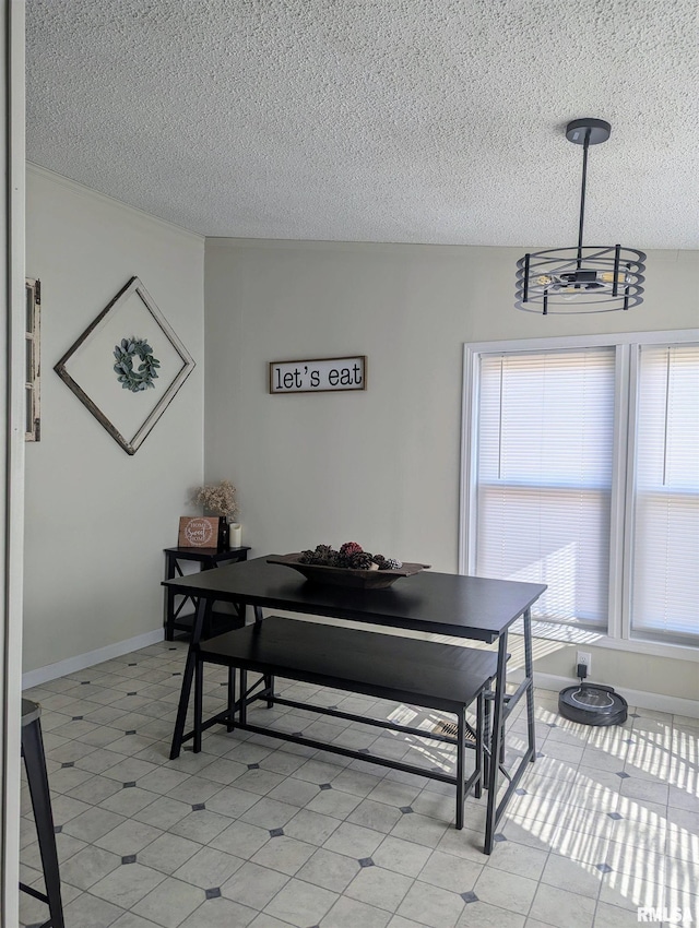 dining room with a textured ceiling