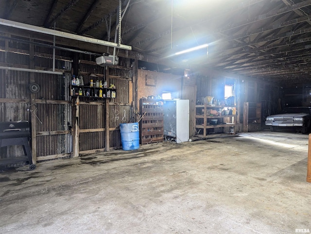 garage with a garage door opener