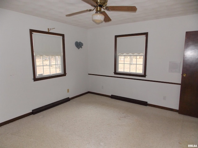 1723 Walnut Hill Rd, Centralia, IL 62801 - unfurnished room with plenty of natural light, light carpet, a ceiling fan, and a baseboard heating unit